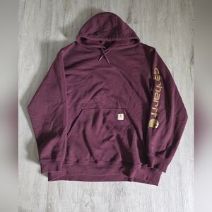 Carhartt Men's Burgundy Hoodie with Gold Logo